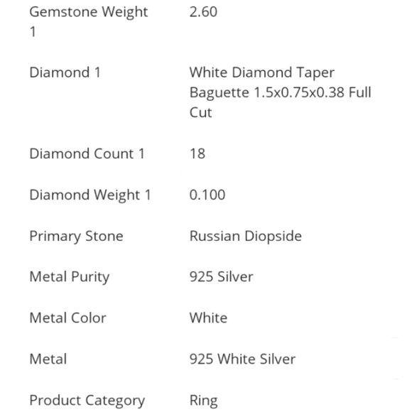 Natural Chrome Russian Diopside Diamond Baguette White Silver - Picture 2 of 15